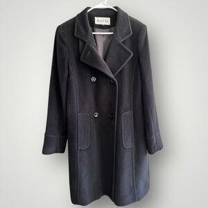 Vintage Marshall Fields Angora Wool Black Double Breasted Long Dress Coat